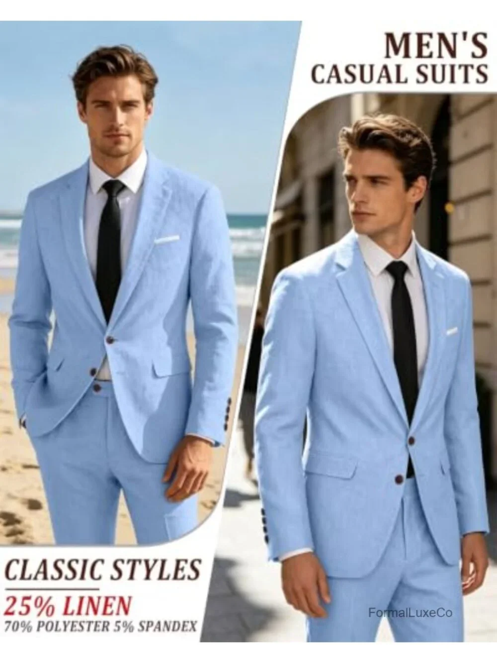 Linen 2 Piece Men's Suit Retro Slim Fit Single Breasted Jacket Pant Set